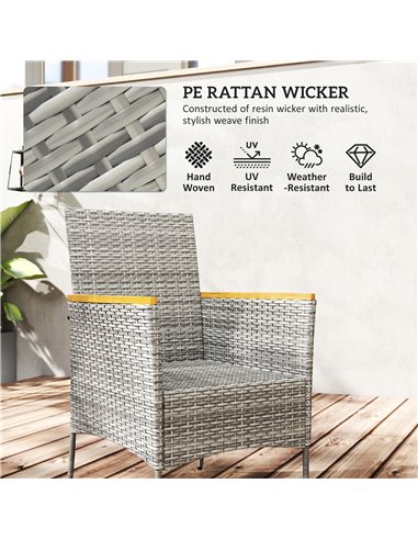 Outsunny Five-Piece Rattan Set, with Wood-Top Table - Teak