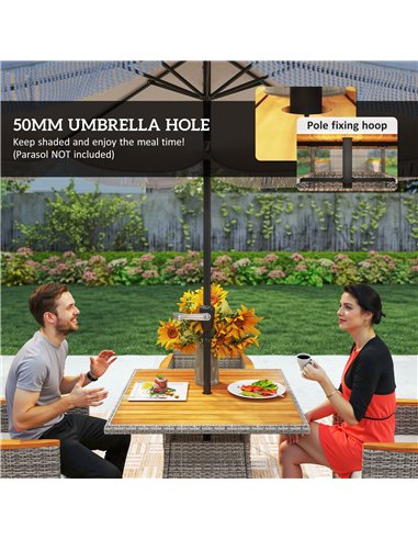 Outsunny Five-Piece Rattan Set, with Wood-Top Table - Teak