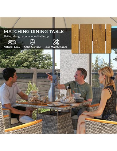 Outsunny Five-Piece Rattan Set, with Wood-Top Table - Teak