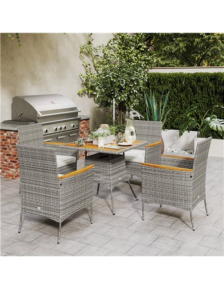 Outsunny Five-Piece Rattan Set, with Wood-Top Table - Teak - pic 164053 | FastDaddyshop