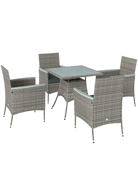 Outsunny Five-Piece Rattan Set, with Wood-Top Table - Grey - pic 164054 | FastDaddyshop