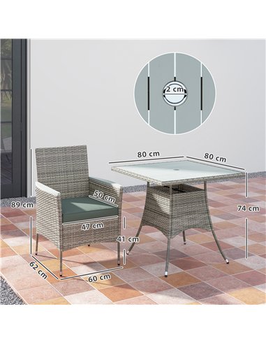 Outsunny Five-Piece Rattan Set, with Wood-Top Table - Grey