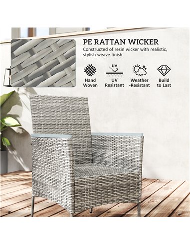 Outsunny Five-Piece Rattan Set, with Wood-Top Table - Grey