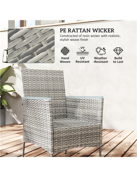 Outsunny Five-Piece Rattan Set, with Wood-Top Table - Grey - pic 164057 | FastDaddyshop
