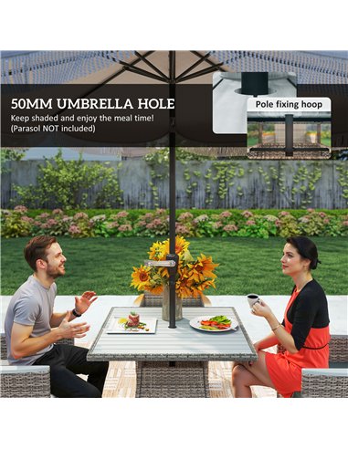 Outsunny Five-Piece Rattan Set, with Wood-Top Table - Grey