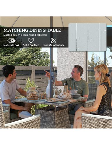 Outsunny Five-Piece Rattan Set, with Wood-Top Table - Grey