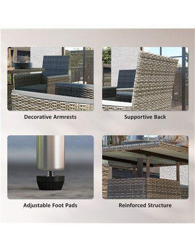 Outsunny Five-Piece Rattan Set, with Wood-Top Table - Grey