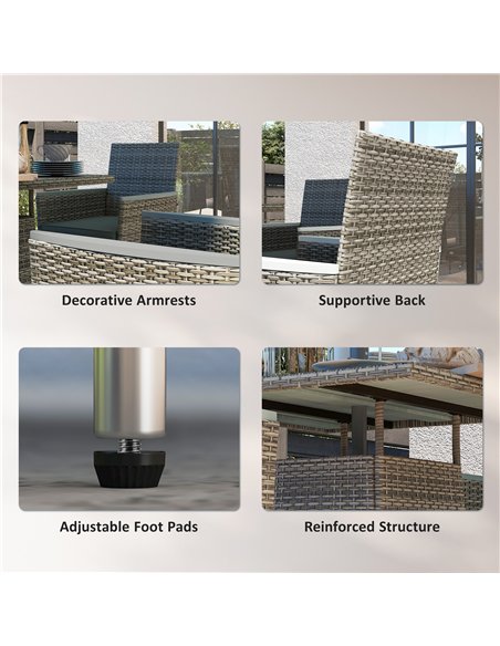 Outsunny Five-Piece Rattan Set, with Wood-Top Table - Grey - pic 164061 | FastDaddyshop