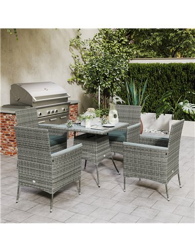 Outsunny Five-Piece Rattan Set, with Wood-Top Table - Grey