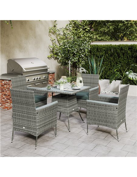 Outsunny Five-Piece Rattan Set, with Wood-Top Table - Grey - pic 164062 | FastDaddyshop