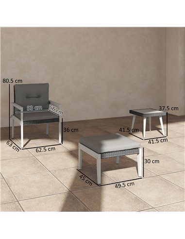 Outsunny 5 Pieces Rattan Garden Furniture Set, Patio Conversation Set with Cushions, Acacia Wood Top Coffee Table and Footstools