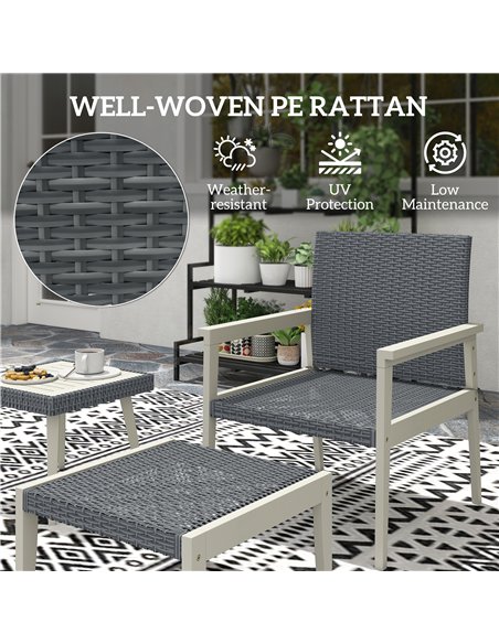 Outsunny 5 Pieces Rattan Garden Furniture Set, Patio Conversation Set with Cushions, Acacia Wood Top Coffee Table and Footstools - pic 164066 | FastDaddyshop