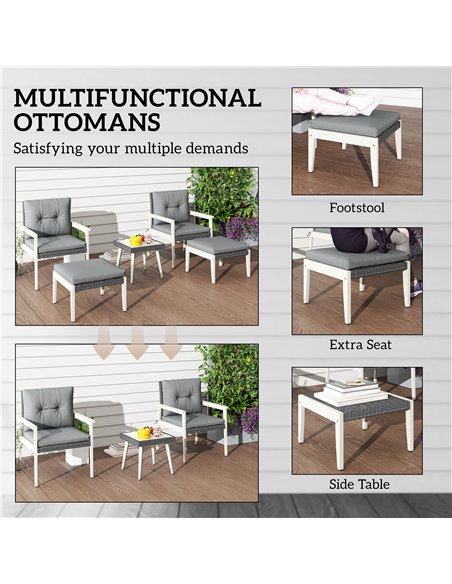 Outsunny 5 Pieces Rattan Garden Furniture Set, Patio Conversation Set with Cushions, Acacia Wood Top Coffee Table and Footstools - pic 164067 | FastDaddyshop