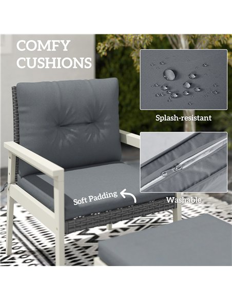 Outsunny 5 Pieces Rattan Garden Furniture Set, Patio Conversation Set with Cushions, Acacia Wood Top Coffee Table and Footstools - pic 164068 | FastDaddyshop