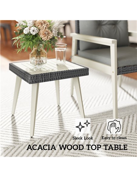Outsunny 5 Pieces Rattan Garden Furniture Set, Patio Conversation Set with Cushions, Acacia Wood Top Coffee Table and Footstools - pic 164070 | FastDaddyshop