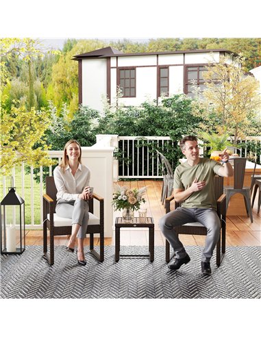 Outsunny Three-Piece Rattan Chair Set - White