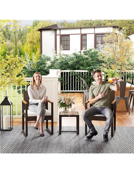 Outsunny Three-Piece Rattan Chair Set - White - pic 164073 | FastDaddyshop