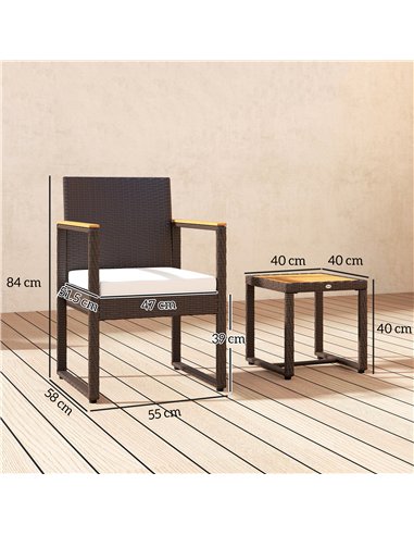 Outsunny Three-Piece Rattan Chair Set - White