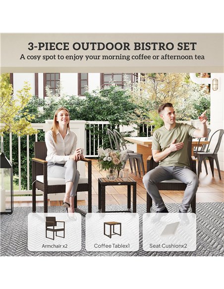 Outsunny Three-Piece Rattan Chair Set - White - pic 164075 | FastDaddyshop