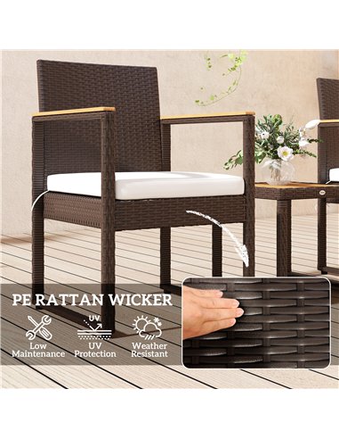 Outsunny Three-Piece Rattan Chair Set - White