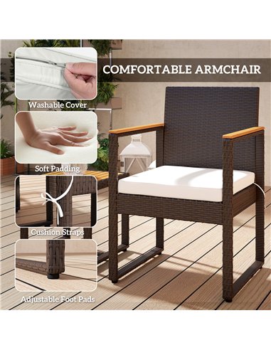 Outsunny Three-Piece Rattan Chair Set - White