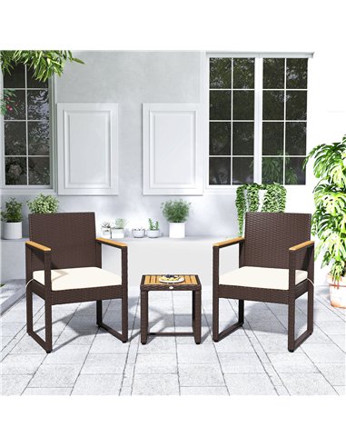 Outsunny Three-Piece Rattan Chair Set - White