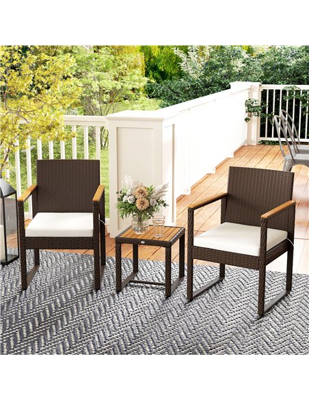 Outsunny Three-Piece Rattan Chair Set - White - pic 164080 | FastDaddyshop