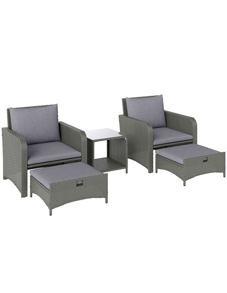 Outsunny Five Piece Rattan Garden Furniture Set with 2-Tier Coffee Table and Ottomans - Grey - pic 164081 | FastDaddyshop