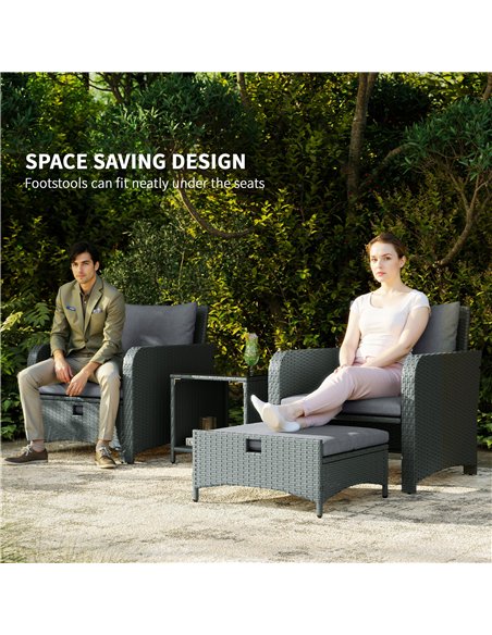 Outsunny Five Piece Rattan Garden Furniture Set with 2-Tier Coffee Table and Ottomans - Grey - pic 164084 | FastDaddyshop