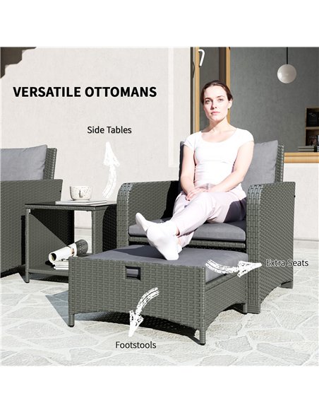 Outsunny Five Piece Rattan Garden Furniture Set with 2-Tier Coffee Table and Ottomans - Grey - pic 164085 | FastDaddyshop