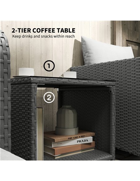 Outsunny Five Piece Rattan Garden Furniture Set with 2-Tier Coffee Table and Ottomans - Grey - pic 164088 | FastDaddyshop