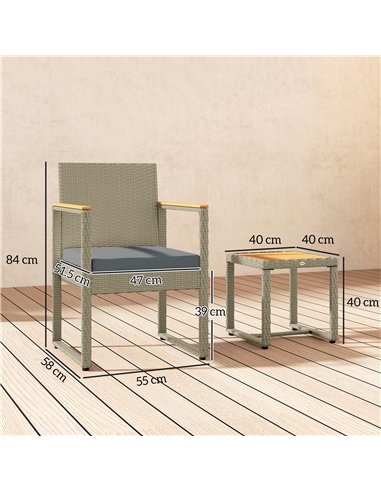 Outsunny Three-Piece Rattan Chair Set - Grey
