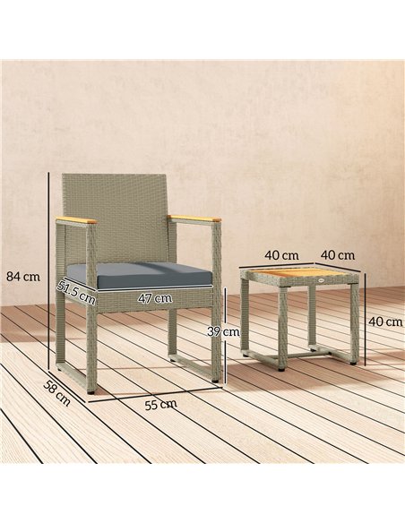 Outsunny Three-Piece Rattan Chair Set - Grey - pic 164092 | FastDaddyshop