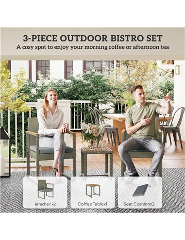 Outsunny Three-Piece Rattan Chair Set - Grey