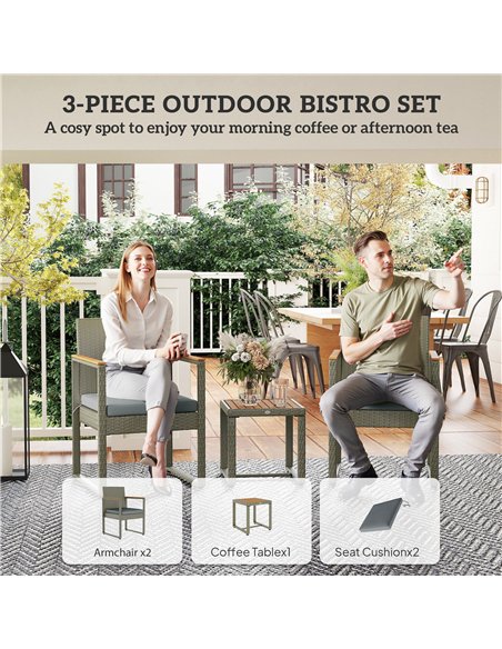 Outsunny Three-Piece Rattan Chair Set - Grey - pic 164093 | FastDaddyshop