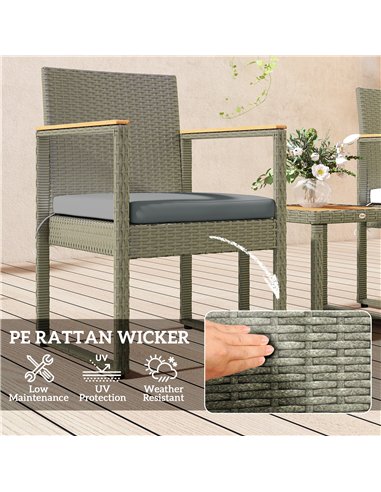 Outsunny Three-Piece Rattan Chair Set - Grey