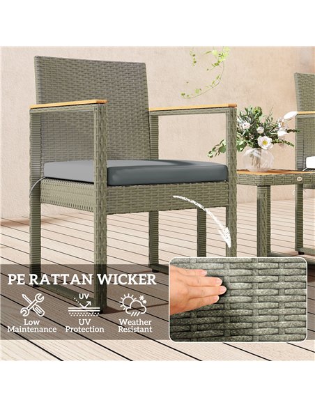 Outsunny Three-Piece Rattan Chair Set - Grey - pic 164094 | FastDaddyshop