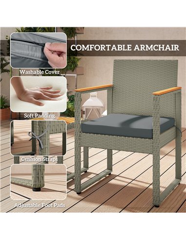 Outsunny Three-Piece Rattan Chair Set - Grey