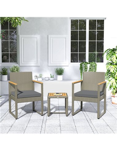 Outsunny Three-Piece Rattan Chair Set - Grey