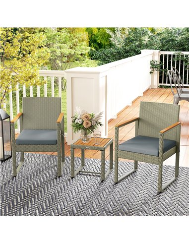 Outsunny Three-Piece Rattan Chair Set - Grey