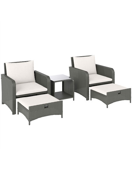 Outsunny Five Piece Rattan Garden Furniture Set with 2-Tier Coffee Table and Ottomans  - Cream White - pic 164099 | FastDaddyshop