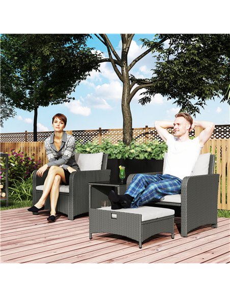 Outsunny Five Piece Rattan Garden Furniture Set with 2-Tier Coffee Table and Ottomans  - Cream White - pic 164100 | FastDaddyshop