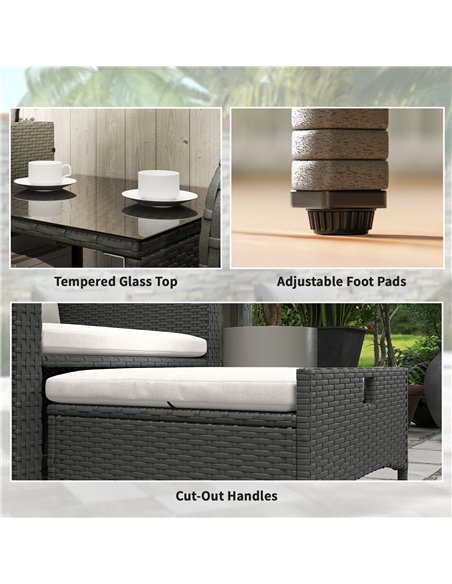 Outsunny Five Piece Rattan Garden Furniture Set with 2-Tier Coffee Table and Ottomans  - Cream White - pic 164107 | FastDaddyshop