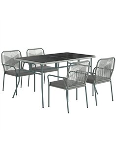 Outsunny Five-Piece PE Rattan Garden Dining Set with Cushions & Stackable Chairs - Light Grey
