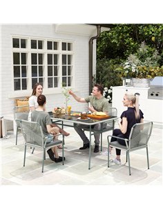 Outsunny Five-Piece PE Rattan Garden Dining Set with Cushions & Stackable Chairs - Light Grey 2