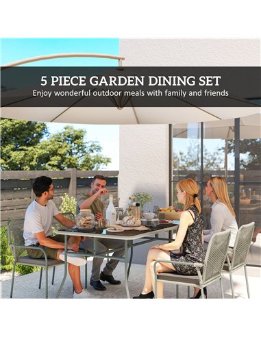 Outsunny Five-Piece PE Rattan Garden Dining Set with Cushions & Stackable Chairs - Light Grey