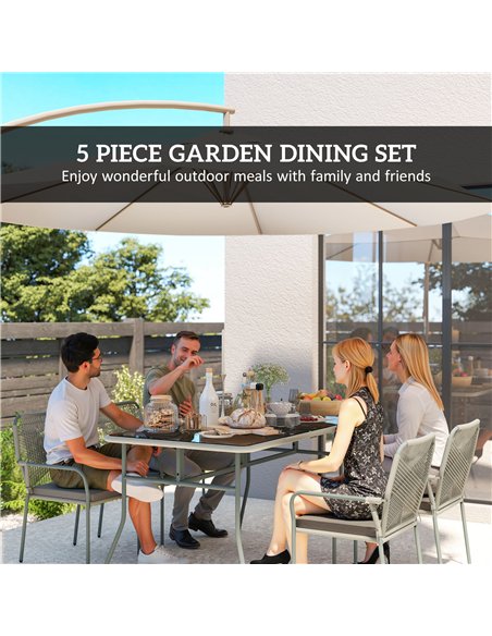 Outsunny Five-Piece PE Rattan Garden Dining Set with Cushions & Stackable Chairs - Light Grey - pic 164111 | FastDaddyshop