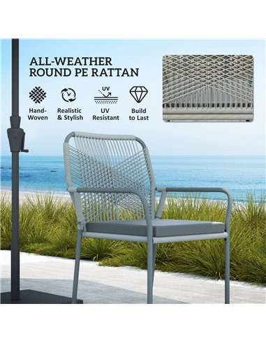Outsunny Five-Piece PE Rattan Garden Dining Set with Cushions & Stackable Chairs - Light Grey