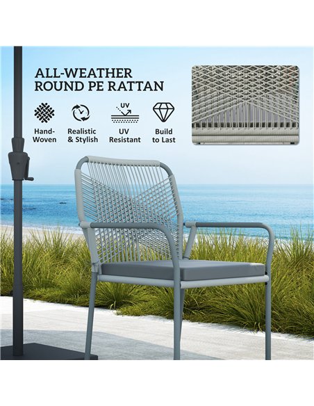 Outsunny Five-Piece PE Rattan Garden Dining Set with Cushions & Stackable Chairs - Light Grey - pic 164112 | FastDaddyshop