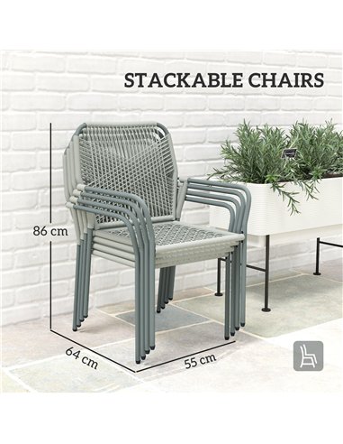 Outsunny Five-Piece PE Rattan Garden Dining Set with Cushions & Stackable Chairs - Light Grey